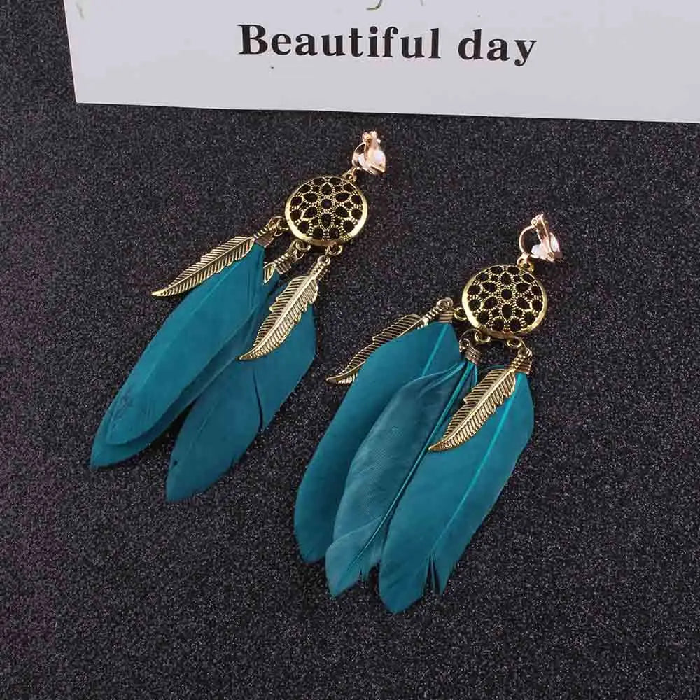 Bohemian Feather Clip-on Earrings