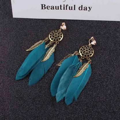 Bohemian Feather Clip-on Earrings