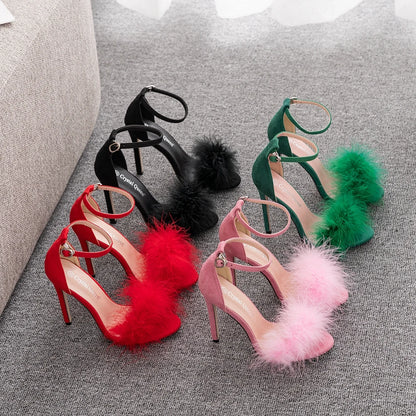 Fluffy Peep Toe Stilettos