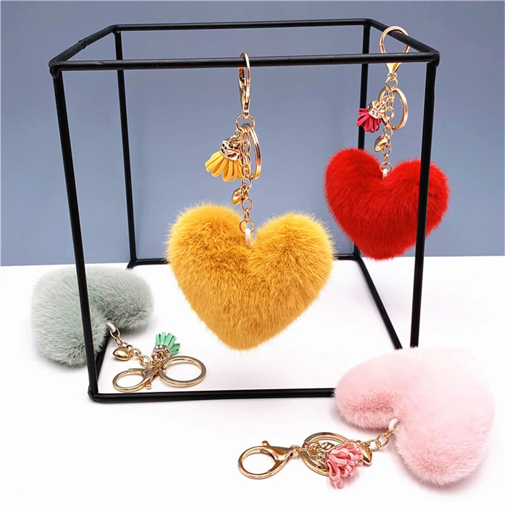 Heart Pompom Keychain