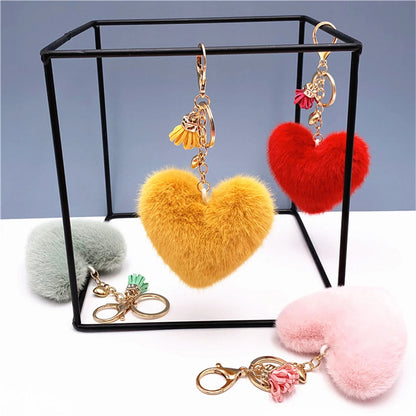 Heart Pompom Keychain